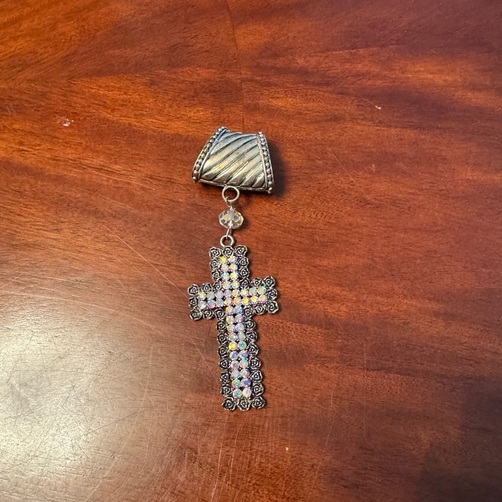Silver Cross Pendant with Rhinestones